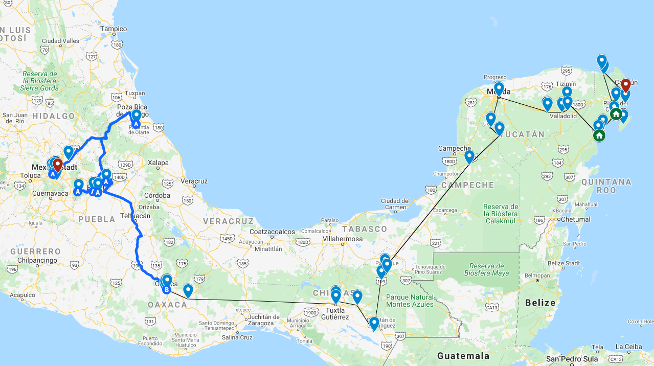 Mexiko Rundreise Karte